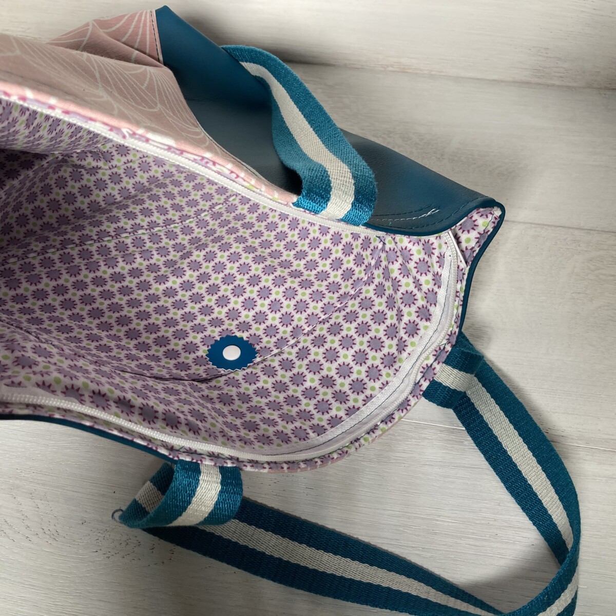 Schultertasche petrol-rosa