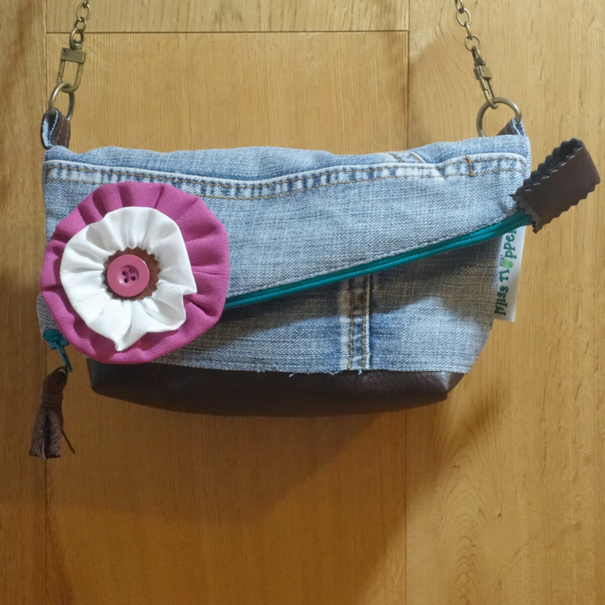 Upcycling Clutch Jeans- Leder