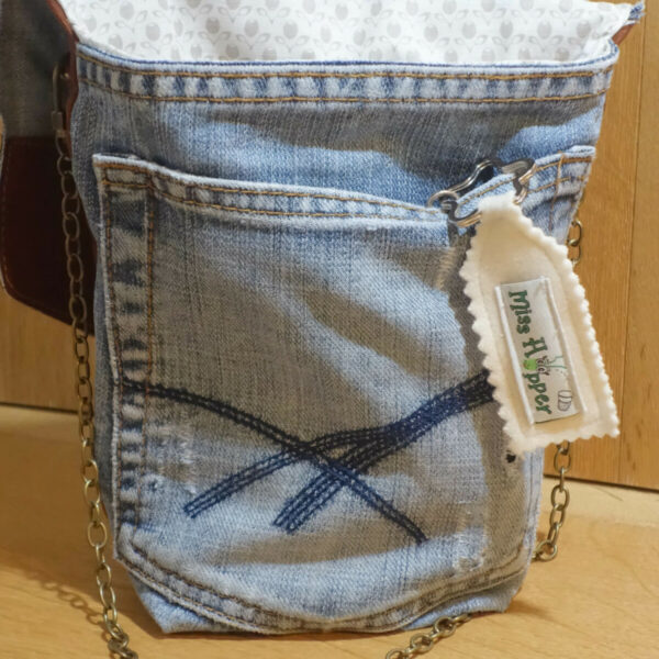 Upcycling Umhängetasche Jeans/ Leder – Bild 3
