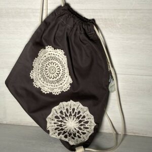 Upcycling Turnbeutel grau mit Spitze