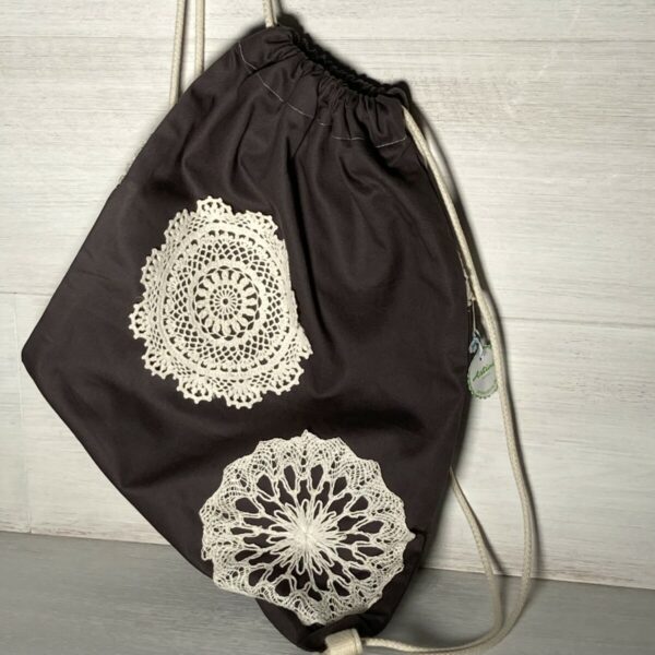 Upcycling Turnbeutel grau mit Spitze