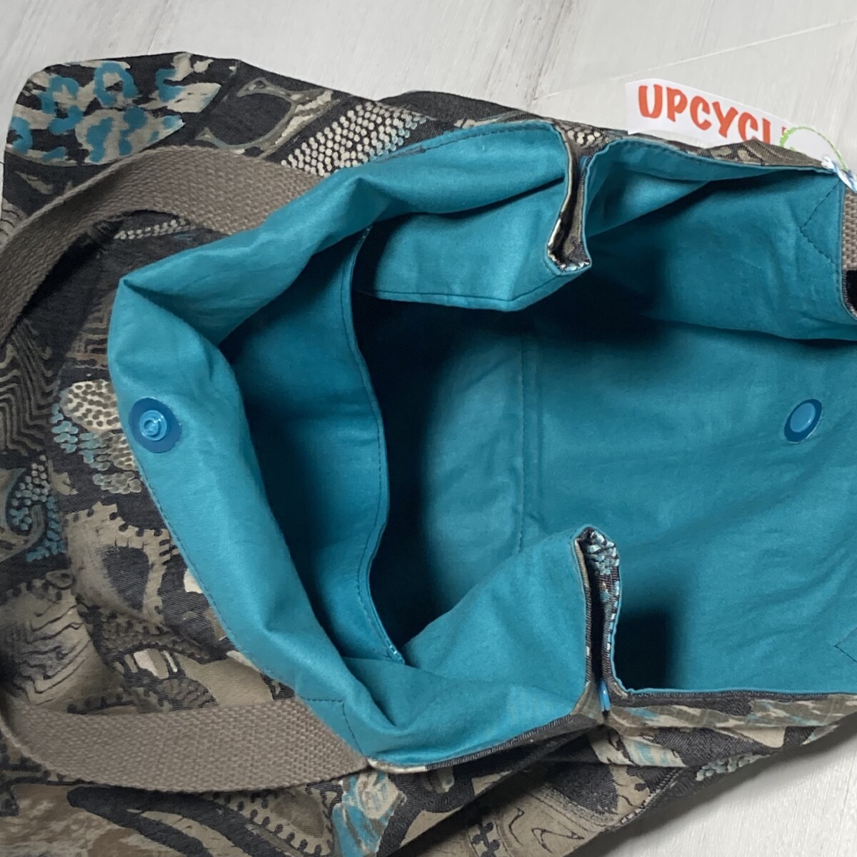 Upcycling Shopper Türkis/ braun