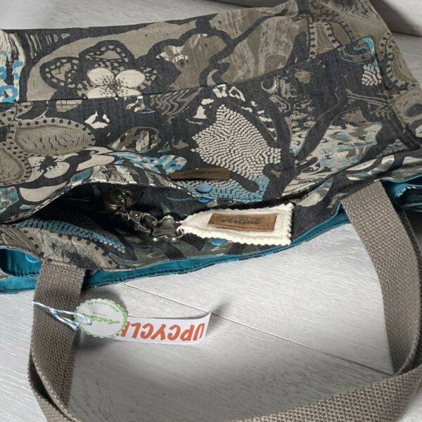 Upcycling Shopper Türkis/ braun – Bild 3
