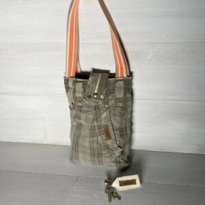 Upcycling Schultertasche braun/ orange kariert