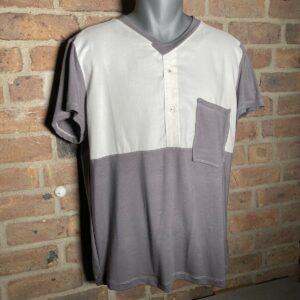 Upcycling T-Shirt aus Tencel und Oberhemd grau/ weiß
