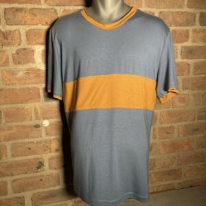 T-Shirt aus Tencel graublau mit gelben Streifen