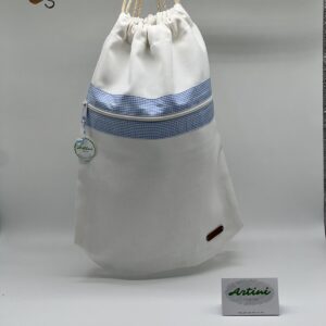 Upcycling Turnbeutel weiß/ hellblau