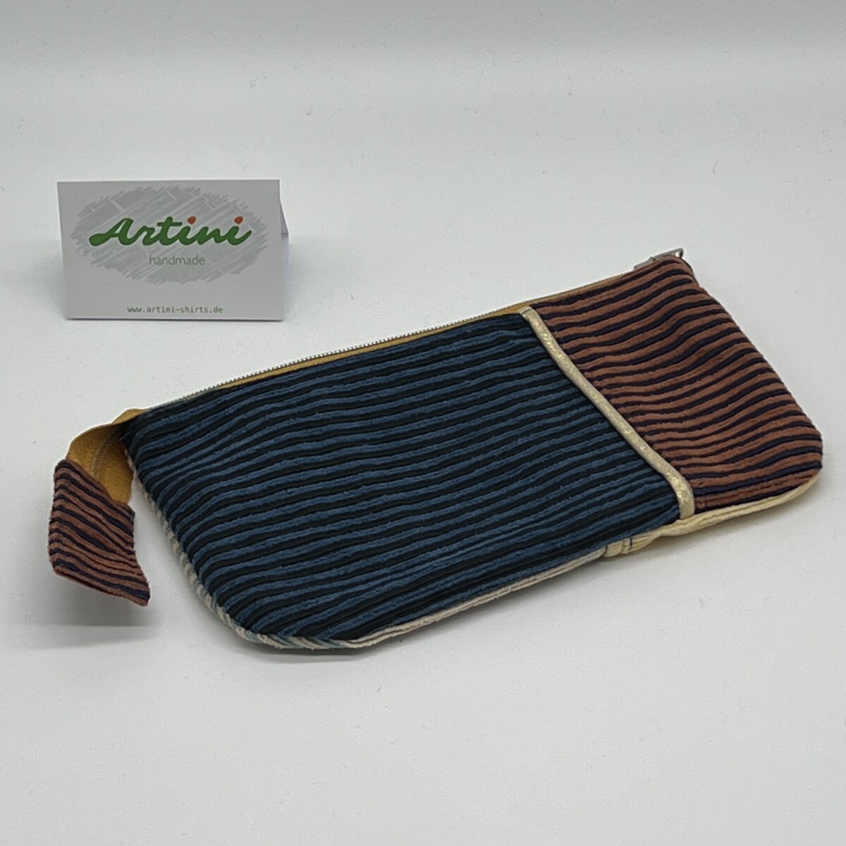 Upcycling Utensilientasche hellblau/ gelb/ blau/ braun