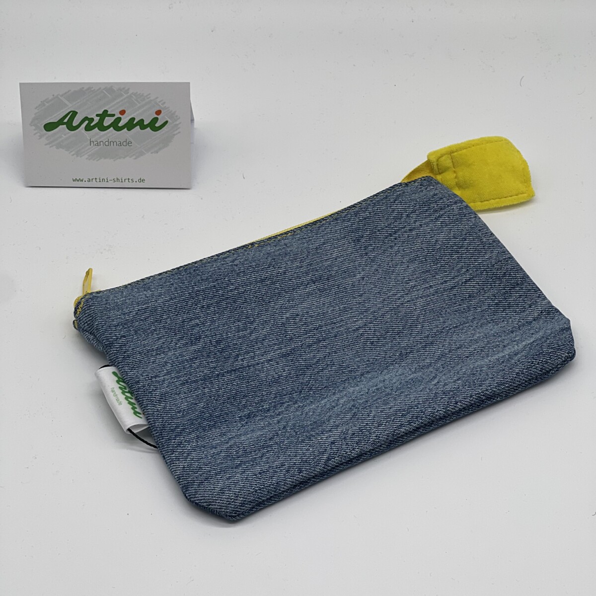 Upcycling Utensilientasche Dom jeans/gelb