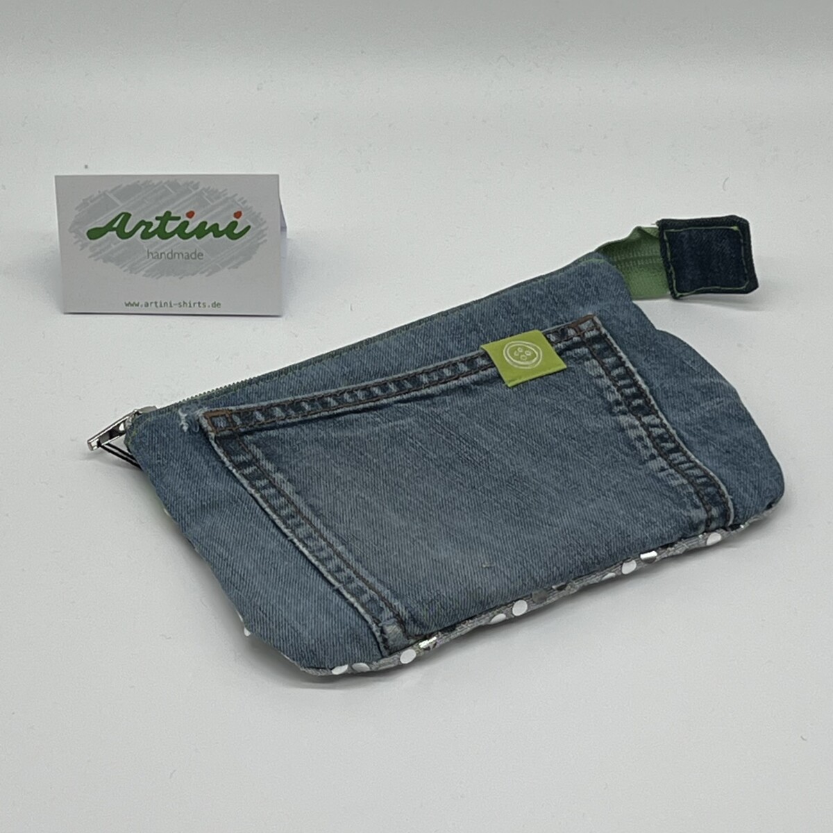 Upcycling Utensilientasche grün- Glitzer