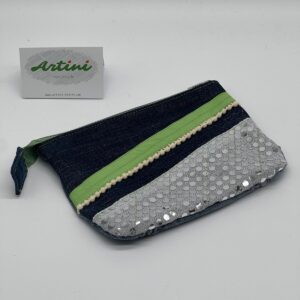 Upcycling Utensilientasche grün- Glitzer