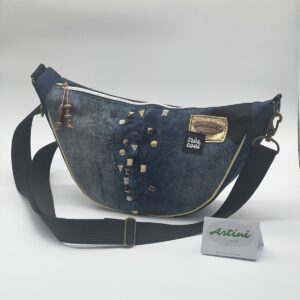 Upcycling Umhängetasche Moonbag M Jeans/ gold